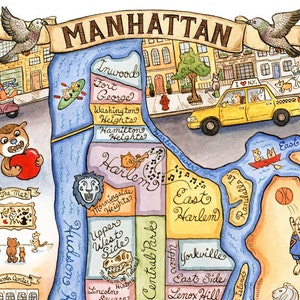 Impresión artística del mapa de la ciudad de Nueva York de Manhattan, 8" x 10"