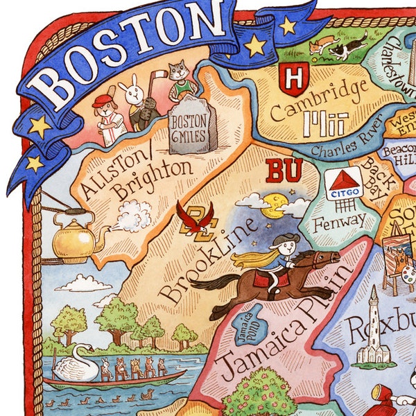 Boston Massachusetts Neighborhood Map Art Print 8" x 10"