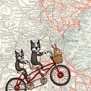 Boston Karte Fahrrad Terrier Kunstdruck 11 "x 14"