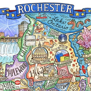 Impression d'art de la carte de Rochester, New York, 20 x 10 po.