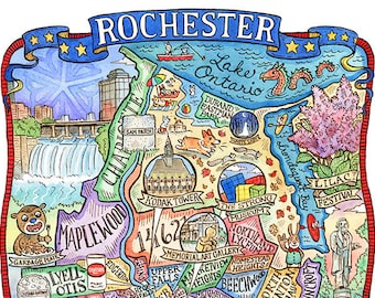 Rochester New York Map Art Print 8"x 10"