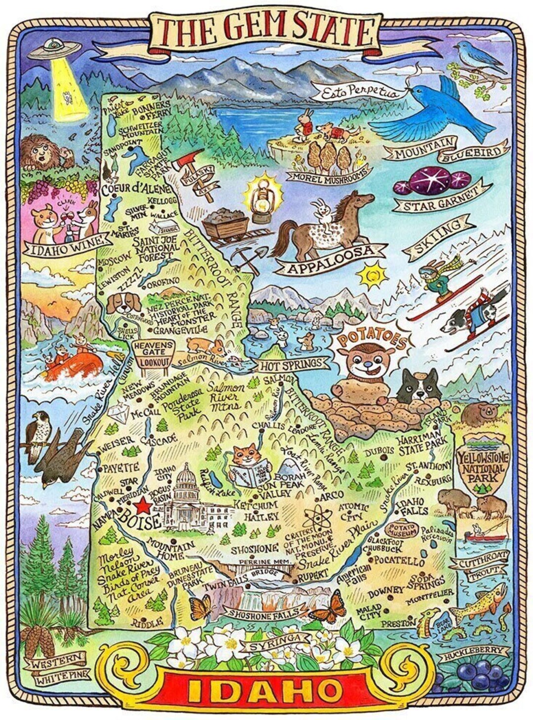 Idaho State Map Art Print 11" X 14" - Etsy