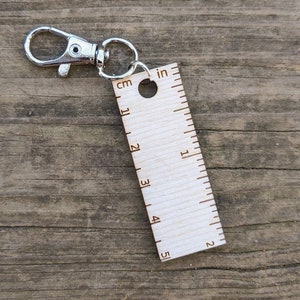 Tiny Wooden Ruler Keychain with Inches and Centimeters