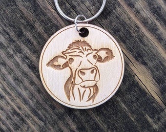 Cow Face Laser Engraved Keychain