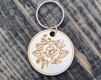 Flower Bouquet Laser Engraved Keychain