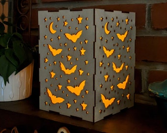 Halloween Bats Wood Laser Cut Candleholder Digital File | Tea Light Lantern Votive Holder| Digital Download Files SVG, DXF, PNG Format