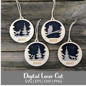 Woodland Animals Layered Ornament Digital Download, SVG files for Laser Cutting