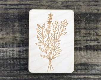 Wooden Needle Case, Laser Engraved Flower Bouquet Magnetic Needle Holder