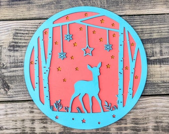 Winter Deer Woodland Sign Digital Download, SVG and other file types for Laser Cutting