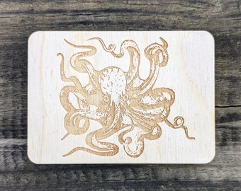 Wooden Needle Case, Laser Engraved Octopus Magnetic Needle Holder