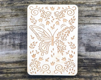 Wooden Needle Case, Laser Engraved Butterfly Magnetic Needle Minder