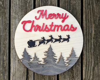Merry Christmas Round Wood Sign Digital Download, SVG and other file types for Laser Cutting