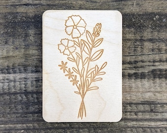 Wooden Needle Case, Laser Engraved Flower Bouquet Magnetic Needle Holder