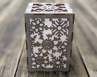Winter Snowflake Wood Laser Cut Candleholder Digital File | Lantern Votive Holder| Digital Download Files SVG, DXF, PNG Format