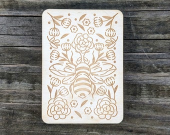 Wooden Needle Case, Laser Engraved Bee and Wildflower Magnetic Needle Minder