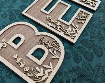 Wildflower Alphabet Letters | 26 Personalized Layered Wood Signs for Wall Decor
