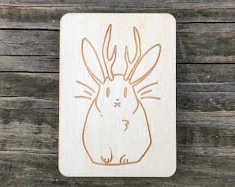 Wooden Needle Case, Laser Engraved Jackalope Magnetic Needle Minder