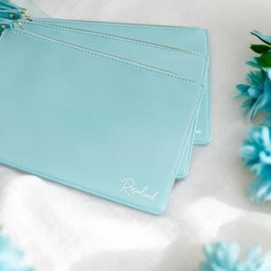 Personalized Bag for Bridesmaid Squad | Clutch Makeup Bag - A Stylish and Customizable Gift for Bachelorette Parties|Blue Clutch Bag