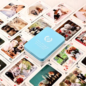 Benutzerdefiniertes Spielkartendeck mit Eisenbox, personalisiertes Fotoalbum Einzigartige Hochzeitsdusche Gefälligkeiten, Hochzeitspokerkarten Geschenk für Gastpaar