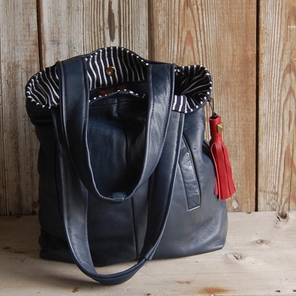 Nautical Tote - blue leather