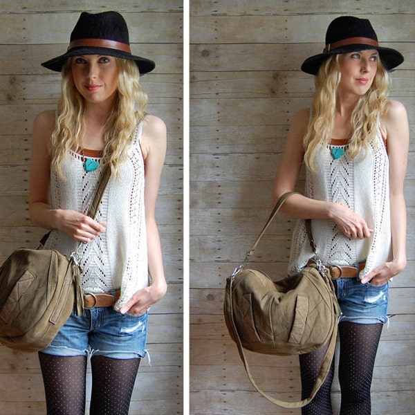 FURROW /// khaki bohemian slouchy leather handbag