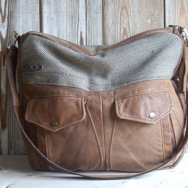 Large Brown Matte Leather Laptop or Overnight Bag