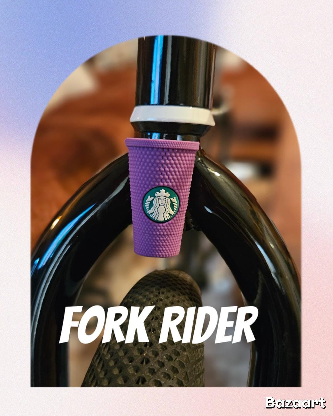 Purple Java Cup Fork Rider for Bicycles, Coffee Lover,