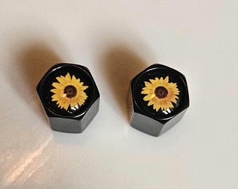 Sunflower Schrader Valve Stem Caps Two and Four Packs, Bicycle or Vehicle