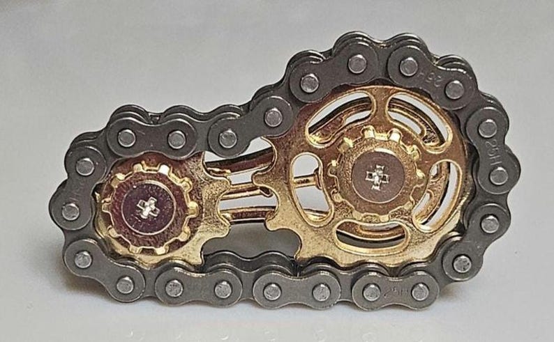 Zinc Alloy Metal Chain Fidget Spinner, bicycle enthusiast Gray/Gold