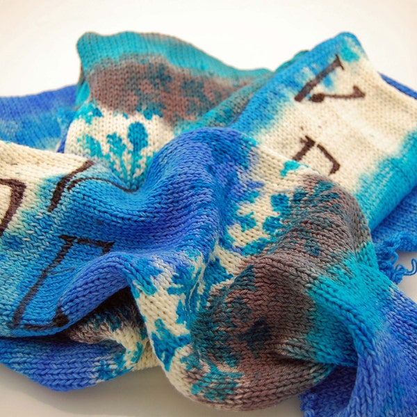 Double Secret Sock Blanks- "Blue Love" - Turquoise, Cobalt, white and silver- Turquoise  snowflakes and "LOVE" in Black