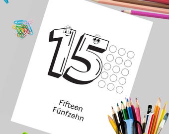 Deutsch lernen Zahlen 1-20 Malbuch Seiten (PDF Download)