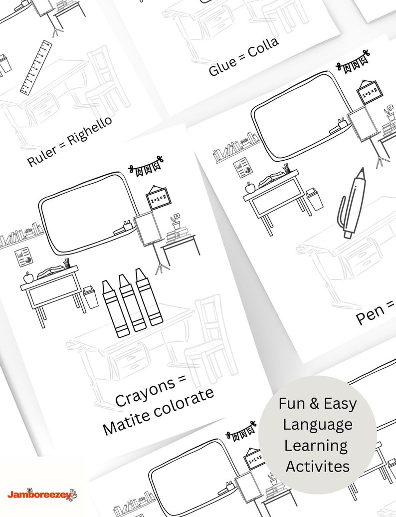 Printable Language Learning Coloring Book Pages. Learn Italian ...