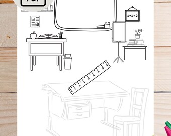 Portuguese Learning Coloring Pages: Classroom Items (PDF Download)
