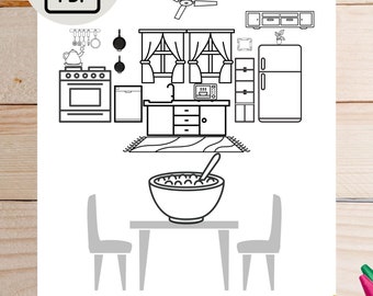 Portuguese Learning Coloring Pages: Kitchen Vocabulary (PDF)