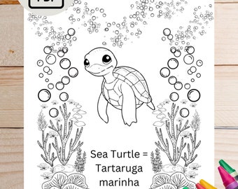 Aprendizaje de portugués: Libro para colorear de animales marinos (PDF)