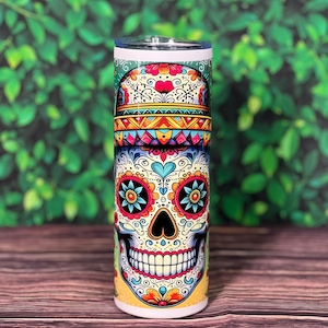 Vaso Flaco 20 Oz / Dia De Los Muertos Calavera De Azúcar