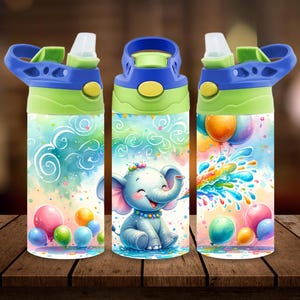 Water Bottle Kids Tumbler 16 Oz / Elephant Party