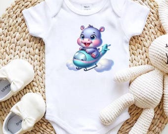 Body de bebé de manga corta / Helicóptero Hipopótamo
