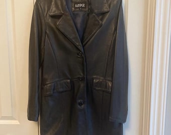 Vintage 1990's Kasper 100% Leather Pea Jacket Womens M Soft