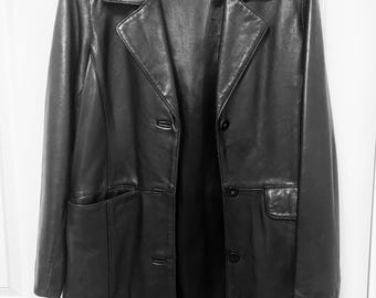 Vintage 1990's Kasper 100% Leather Pea Jacket Womens M Soft