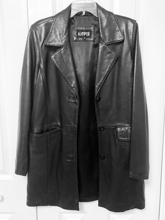 Vintage 1990's Kasper 100% Leather Pea Jacket Womens M Soft