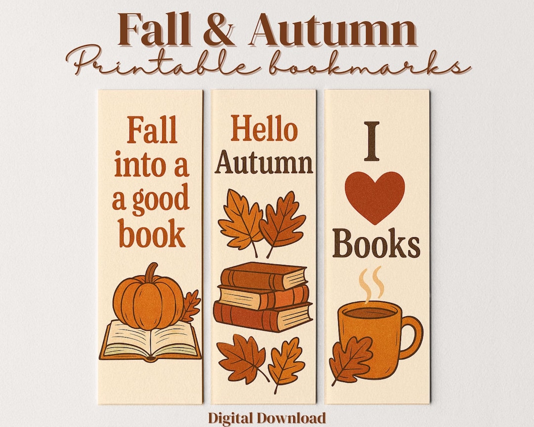 Fall & Autumn Printable Bookmark Set (3 Pack), Romantasy Bookish ...