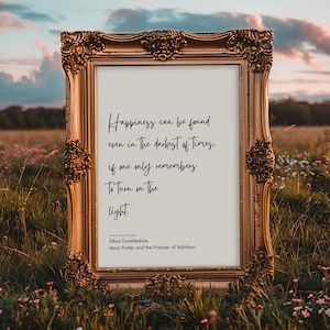 Happiness Can Be Found Even In The Darkest Of Times Print | J.K. Rowling Quote, Harry Potter | Minimalistic Fantasy Printable Wall Art