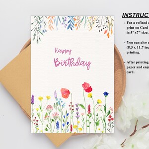 Printable Digital Birthday Card With Flowers, Floral Birthday Card ...