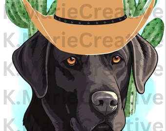 Design de camiseta com um cowboy labrador preto em formato PNG e SVG