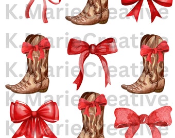 Georgia Dogs Red Bow Cowboy Boots Bow Cowboy Boots SVG design de camiseta png