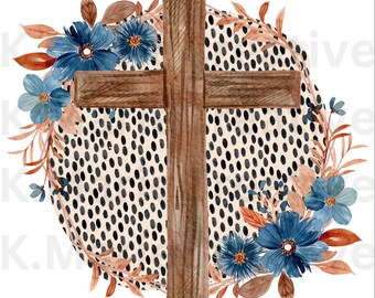 Mas Deus Floral Cheetah Cruz de madeira png design de camiseta