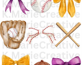 Colagem de laços de beisebol roxo amarelo png SVG design de camiseta