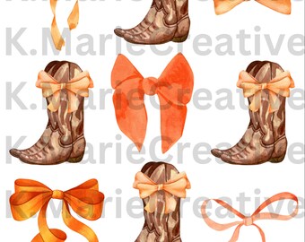 Tennessee Vols Orange Bow Cowboy Boots SVG png t-shirt design