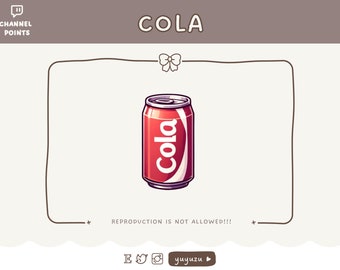 May include: A red and white can of cola with the word "Cola" printed on the side. The can is sitting on a white background.